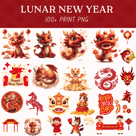 100LunarNewYear2026PNGBundleYearoftheHorse
