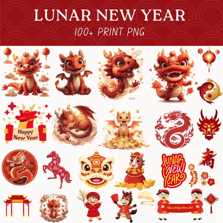 100LunarNewYear2026PNGBundleYearoftheHorse