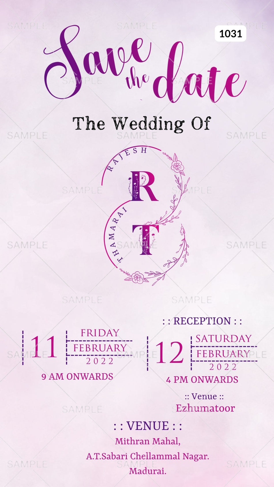 Wedding ceremony invitation card Canva Editable Template of hindu south indian tamil family in english language with  minimalistic theme design 1031