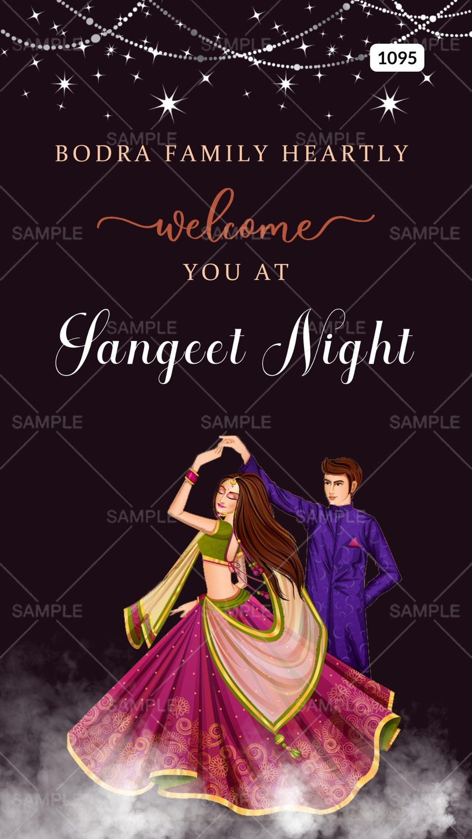 Digital Sangeet Night Invitation of Indians in English Language With Enchanting Theme Canva Editable Template Design No. 1095