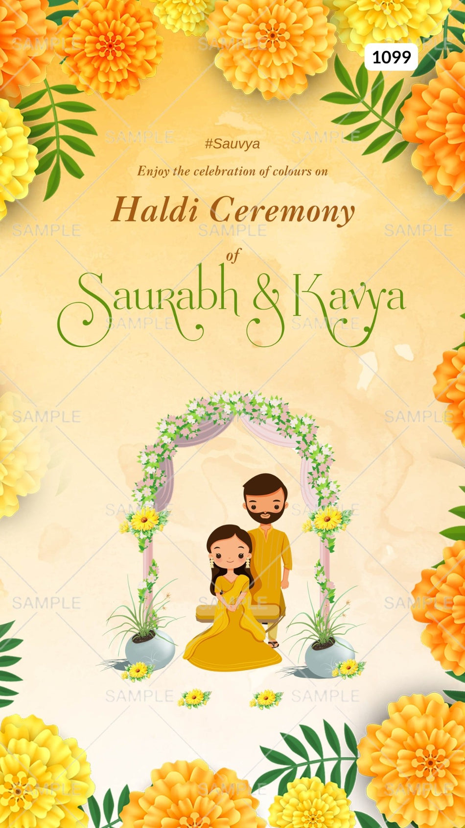 Digital Haldi Ceremony Invitation of Indians in English Language With Indian Traditional Theme Canva Editable Template Design No. 1099