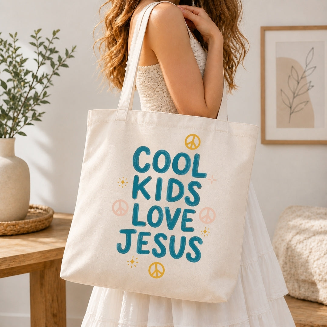 Vintage Cool Kids Love Jesus PNG | Canvas Tote Bag Christian Sublimation Design