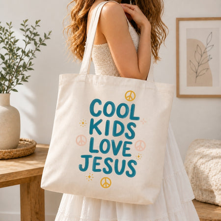 Vintage Cool Kids Love Jesus PNG | Canvas Tote Bag Christian Sublimation Design