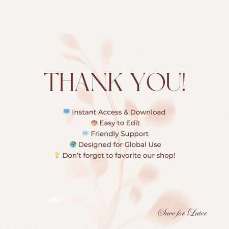 Thank you message with features listed on a light background