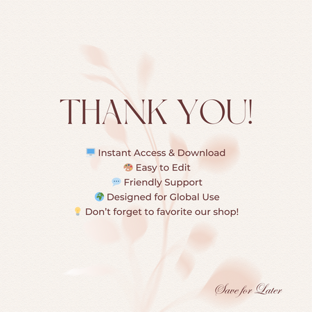 Thank you message with features listed on a light background