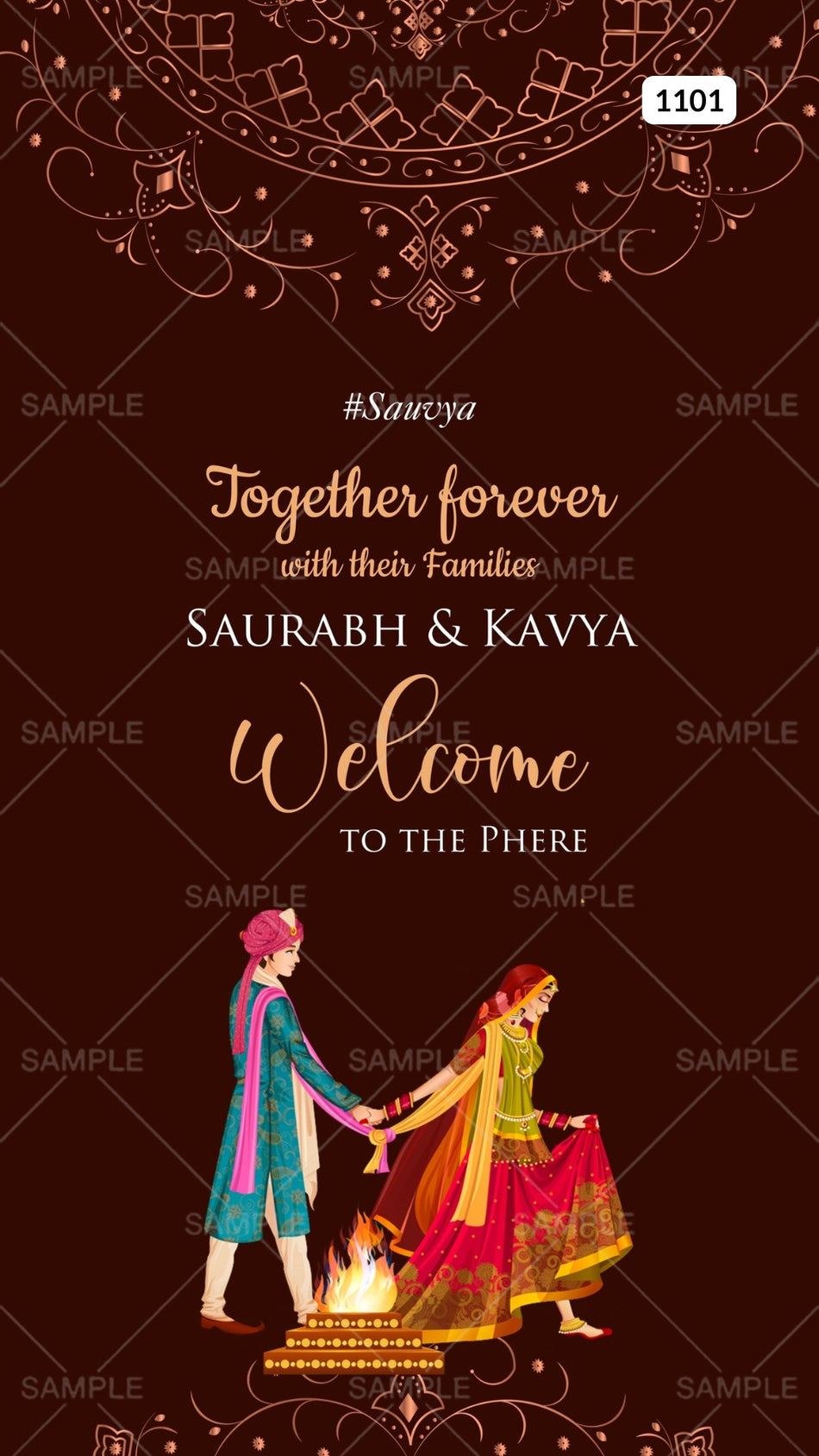 Digital Welcome Standee Invitation of Indians in English Language With Mandala Theme Canva Editable Template Design No. 11011.25
