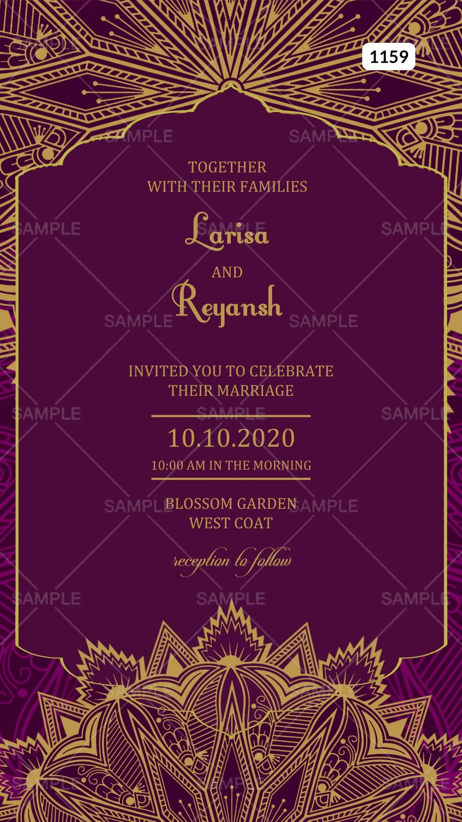 Wedding ceremony invitation card Canva Editable Template of hindu maharashtrian marathi family in english language with  mandala theme design 1159