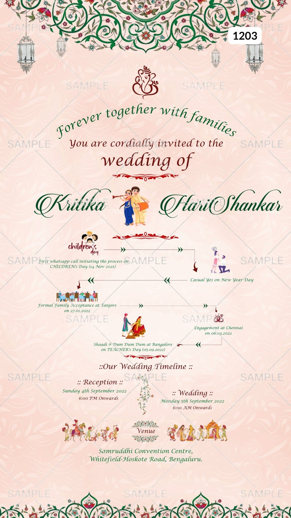 Wedding ceremony invitation card Canva Editable Template of hindu south indian kannada family in english language with  mandala theme design 1203