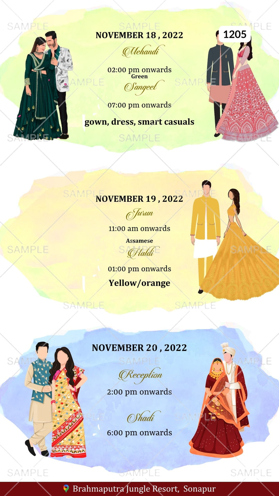Wardrobe planner invitation card Canva Editable Template in english language with couple doodle as western theme design 1205