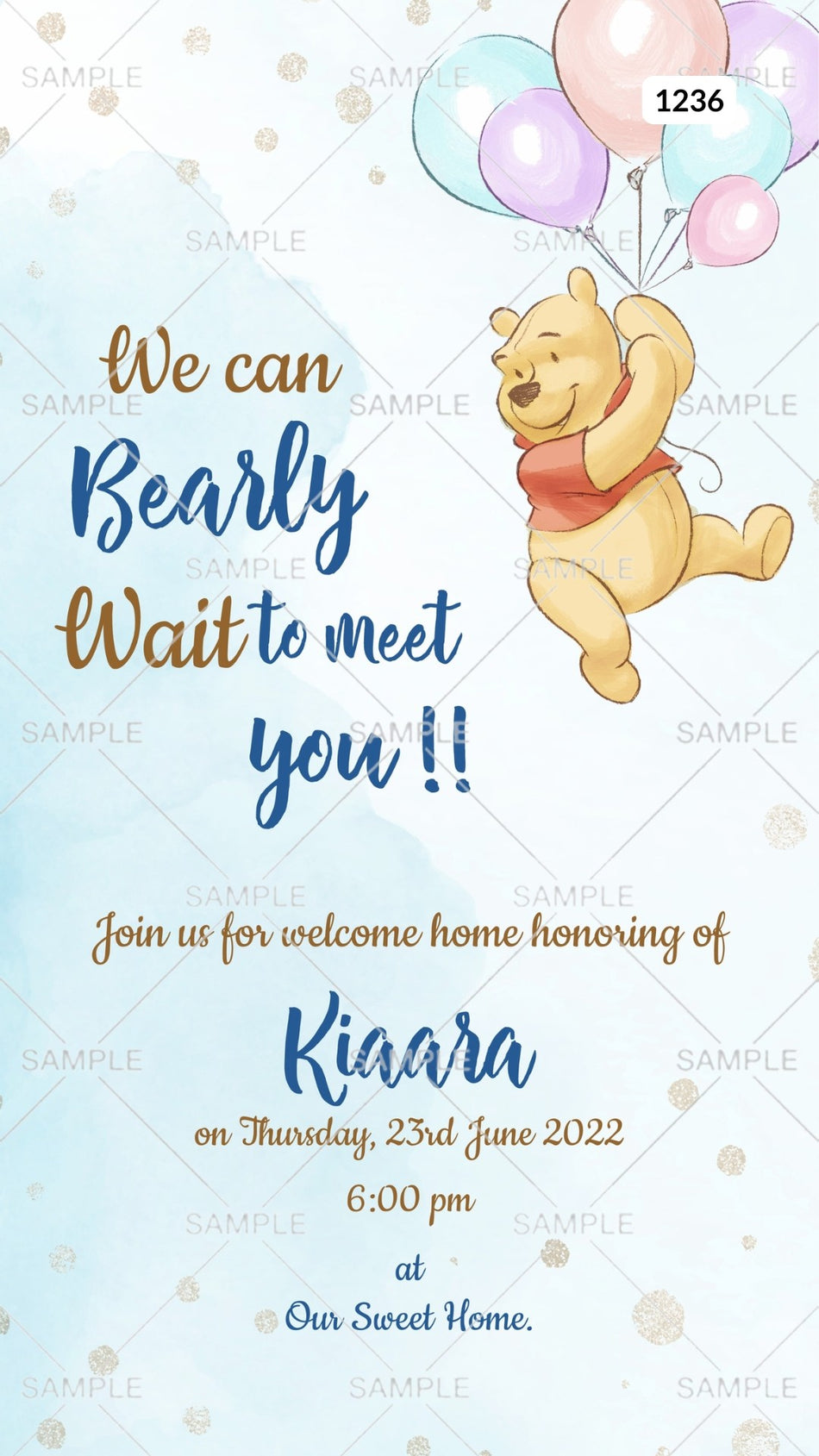 Baby welcome party invitation card Canva Editable Template in english language with minimalistic theme design 1236