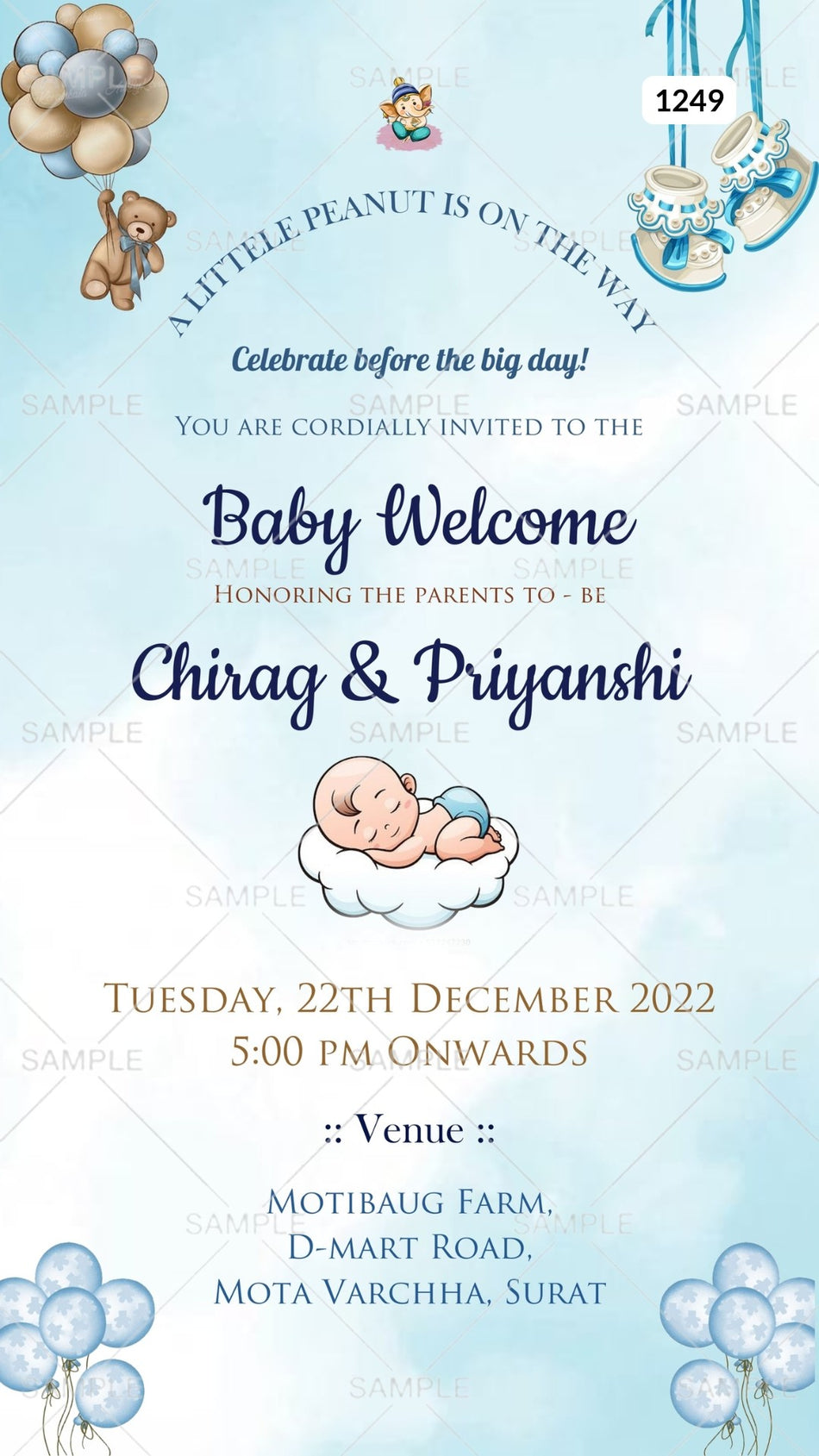 Baby welcome party invitation card Canva Editable Template in english language with playful theme design 1249