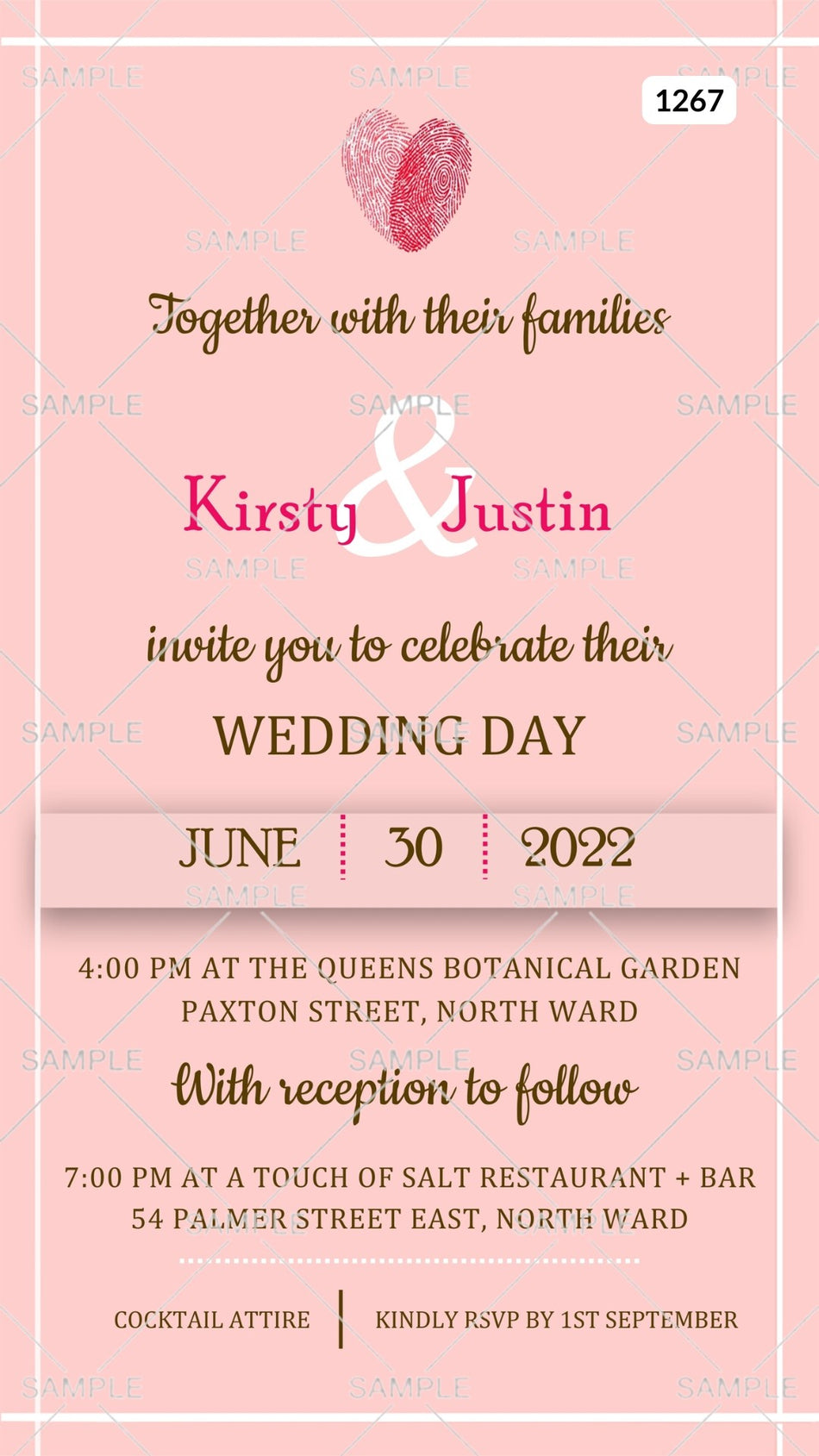 Wedding ceremony invitation card Canva Editable Template of hindu modern family in english language with finger print minimalistic theme design 1267