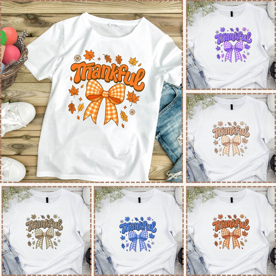 Thankful PNG | Coquette Fall Sublimation Design | Autumn Bow & Leaves | Instant Download - C18