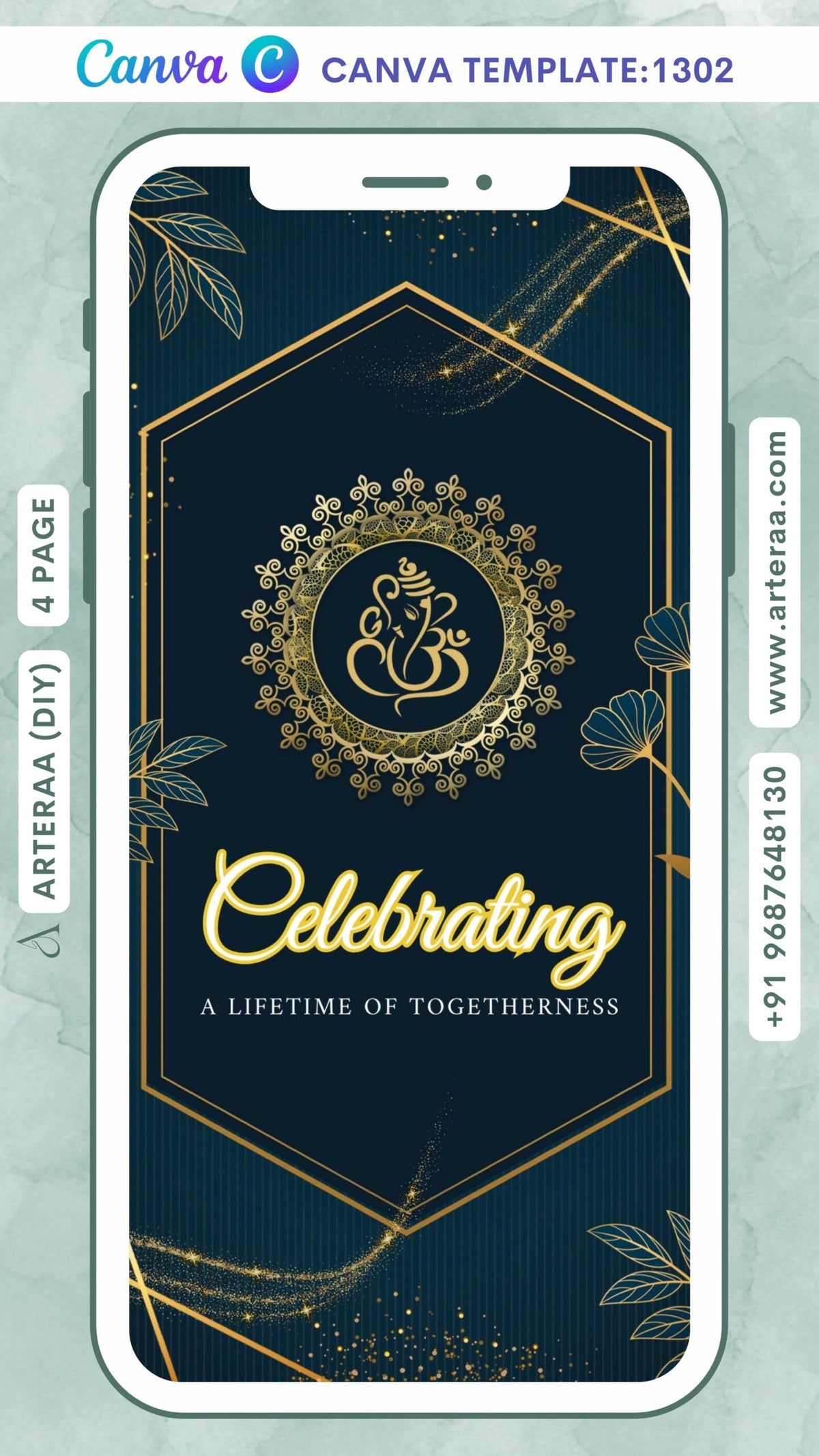 50th Wedding Anniversary invitation Canva Editable video Template in English language with frame, couple photo as glittery theme design 1302
