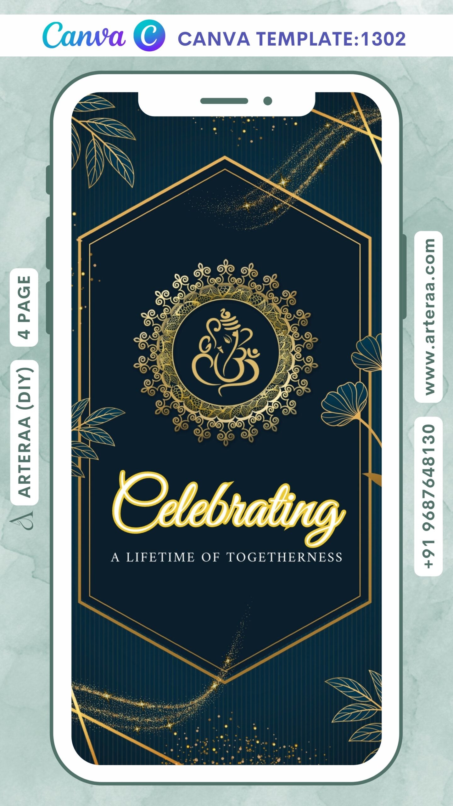 50th Wedding Anniversary invitation Canva Editable video Template in English language with frame, couple photo as glittery theme design 1302