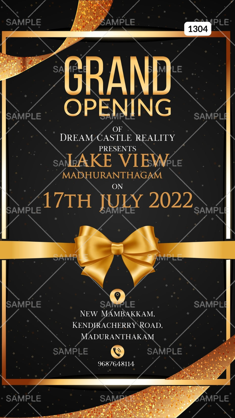 Opening invitation card Canva Editable Template in english language with ribin as glittery theme design 1304