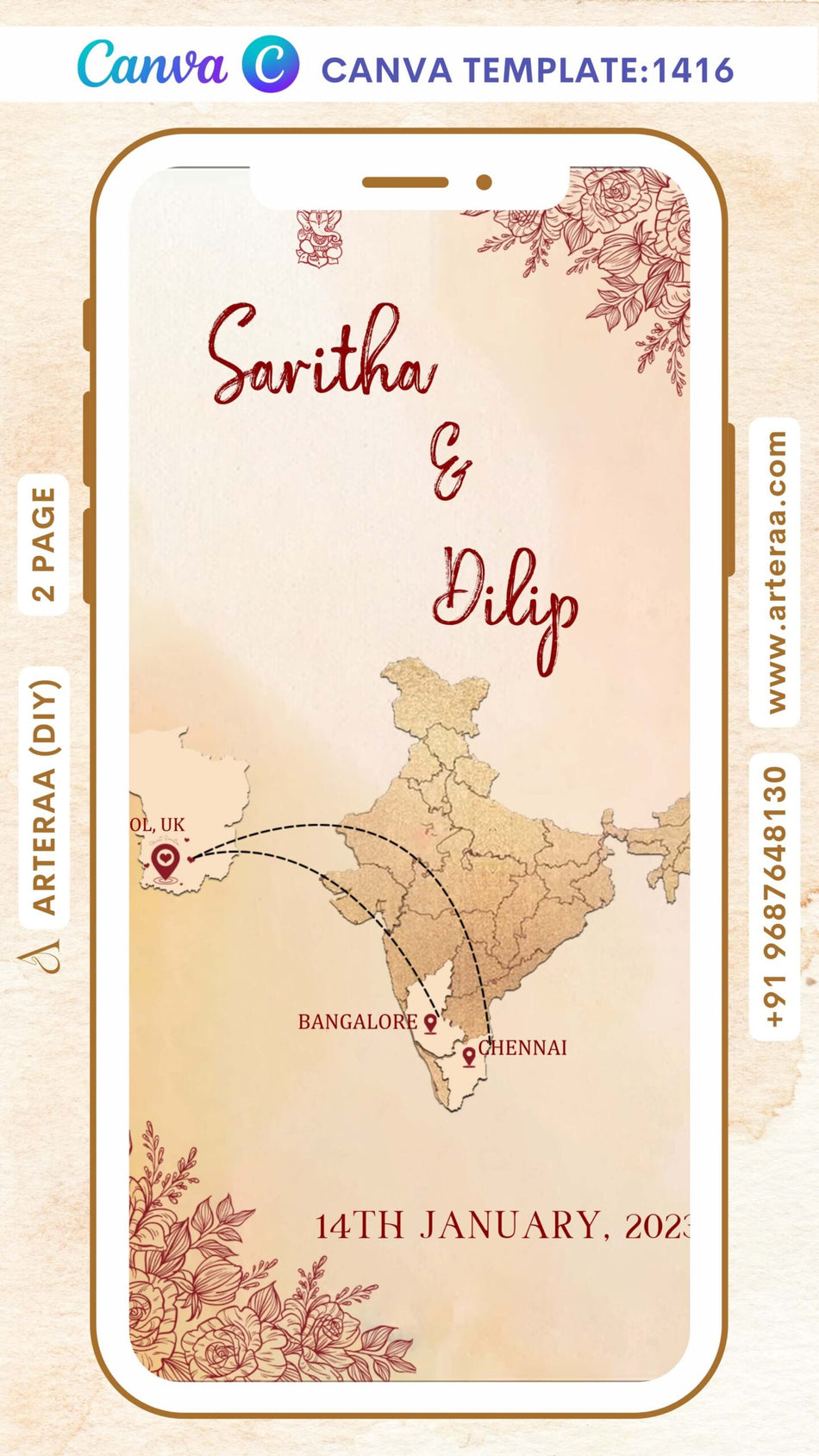 Baby Shower ceremony invitation Canva Editable video Template in english language with map, flowers as minimalistic theme design 1417