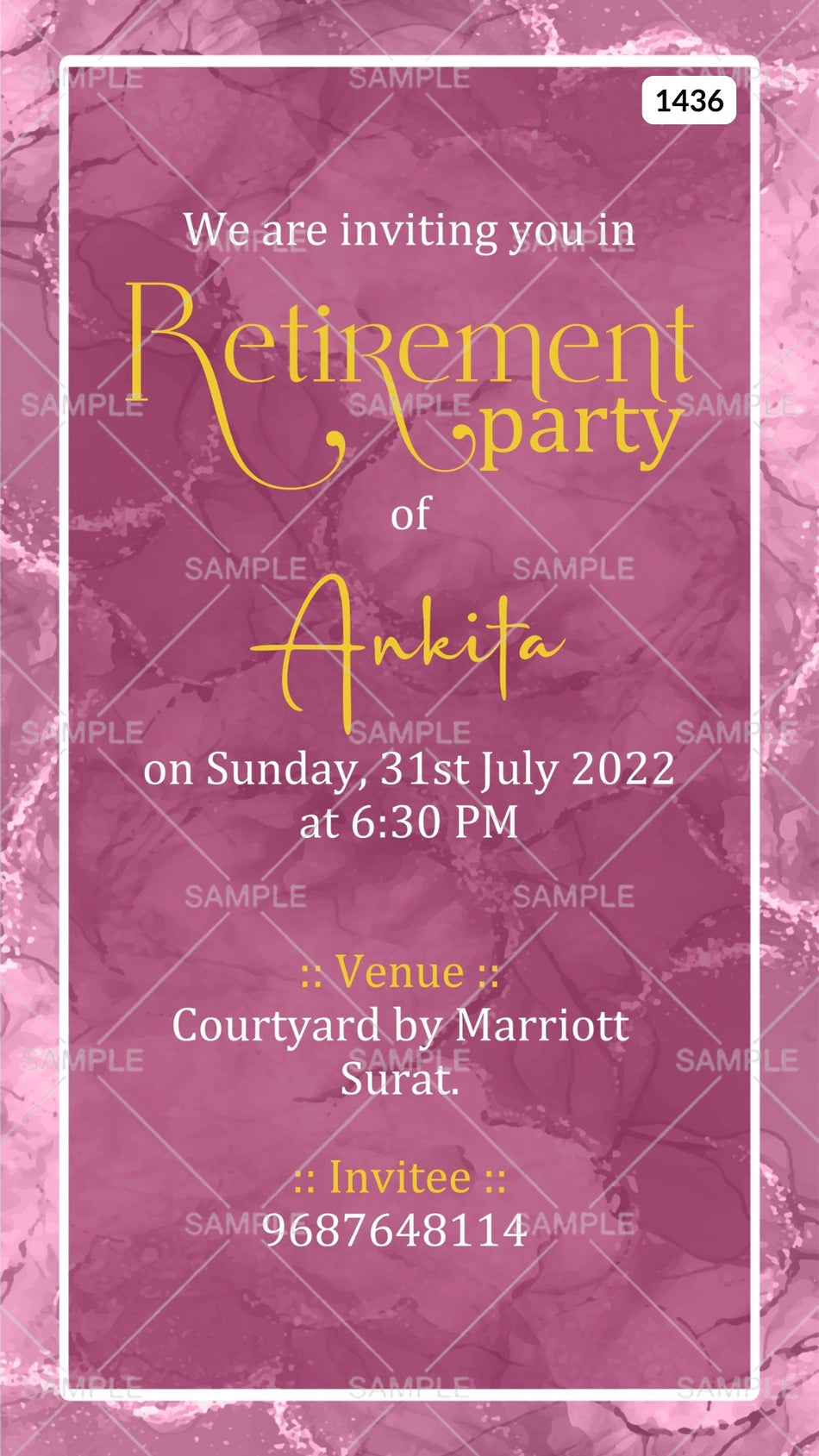 Retirement Party invitation card Canva Editable Template in english language with frame as minimalistic theme design 1436
