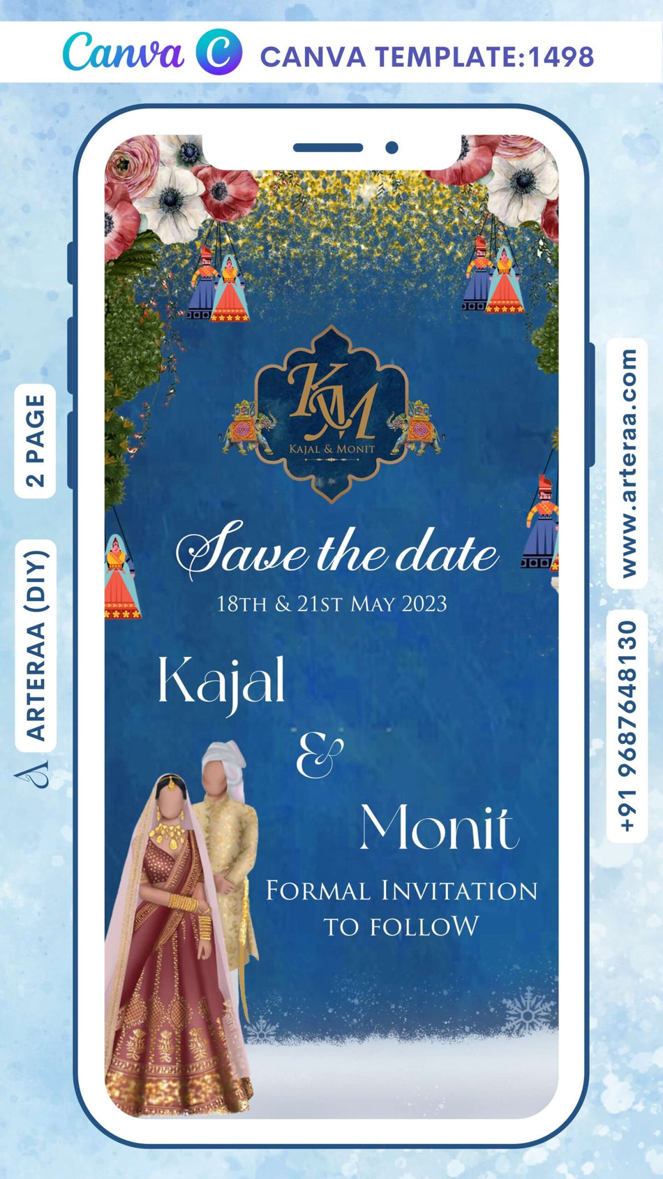 Wedding ceremony invitation Canva Editable video Template of hindu maharashtrian marathi family in English language with floral theme design 1498