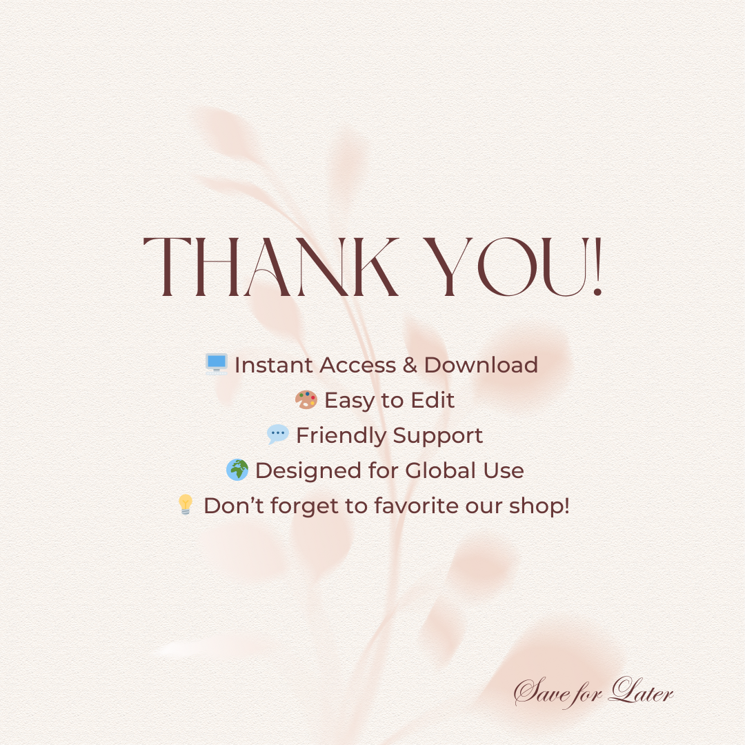 Thank you message with features listed on a light background