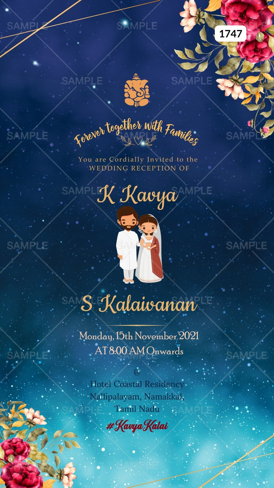 Wedding ceremony invitation card Canva Editable Template of hindu south indian tamil family in english language with  minimalistic theme design 1747