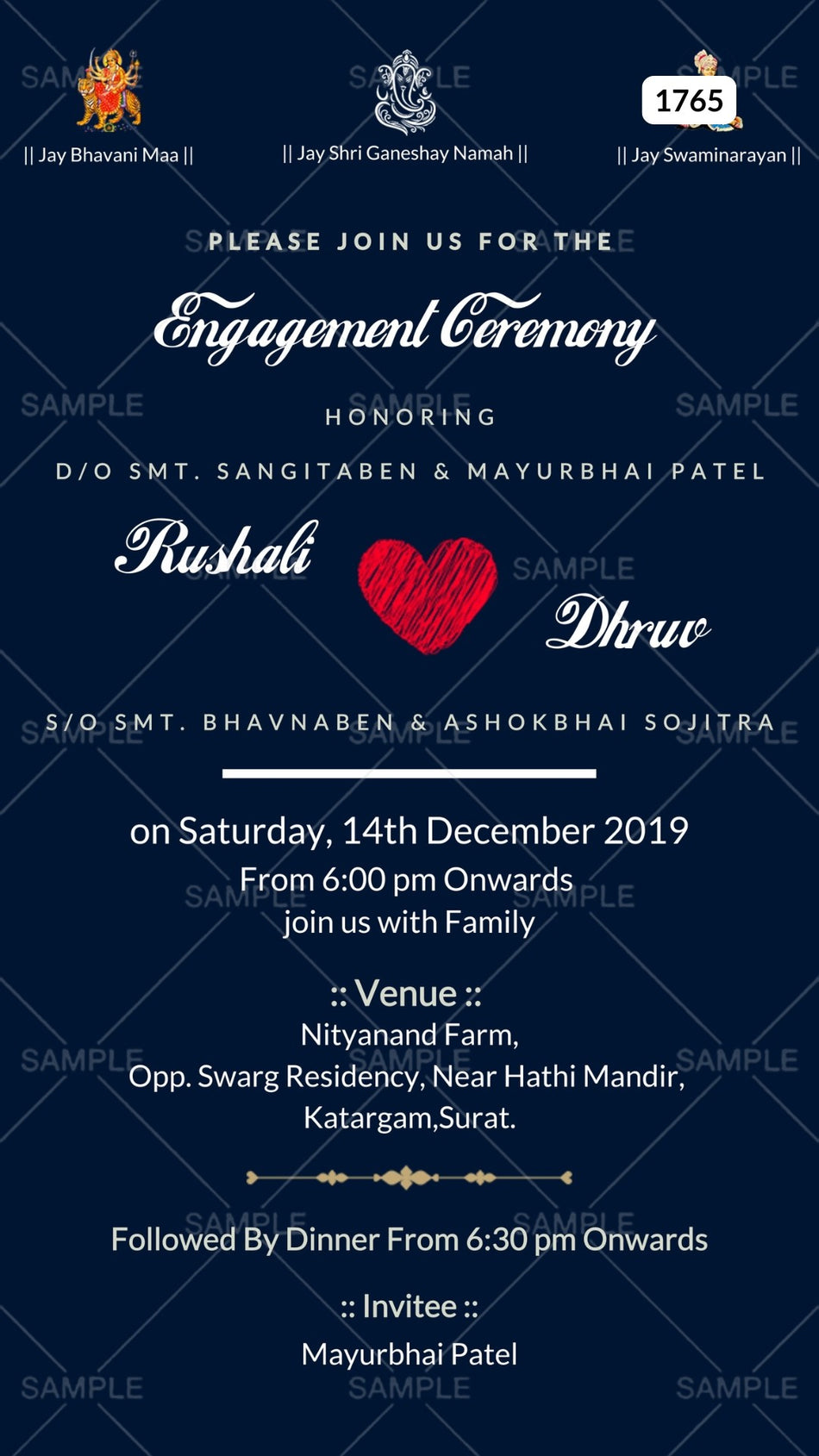Engagement ceremony invitation card Canva Editable Template in english language with flowers as minimalistic theme design 1765