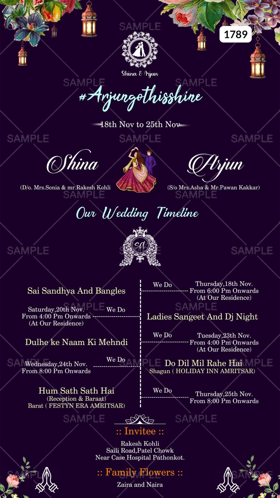 Wedding Timeline ceremony invitation card Canva Editable Template in english language with minimalistic theme design 1789