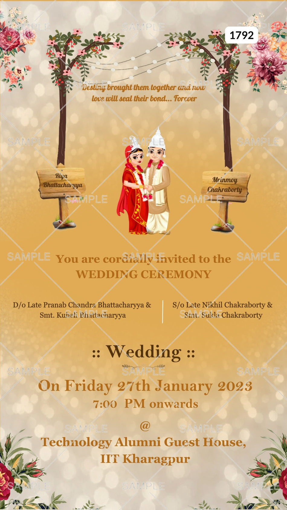 Wedding ceremony invitation card Canva Editable Template of hindu north indian bhojpuri family in english language with  minimalistic theme design 1792