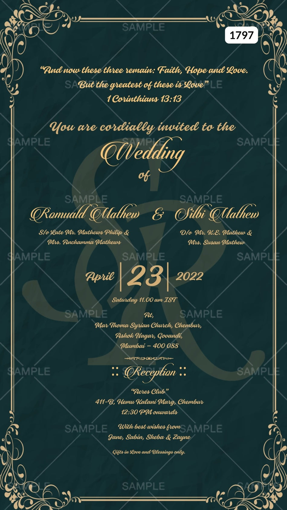 Wedding ceremony invitation card Canva Editable Template of hindu maharashtrian marathi family in english language with minimalistic theme design 1797