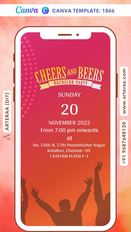 Bachelor Party invitation card Canva Editable Template in english language with people as minimalistic theme design 1866