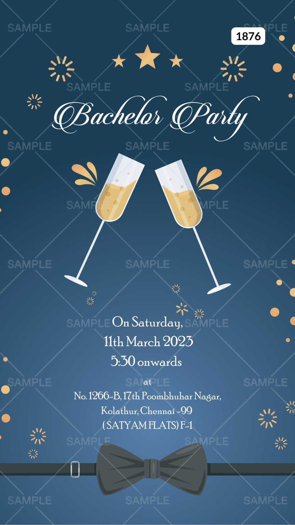 Bachelor Party invitation card Canva Editable Template in english language with cocktail glass as minimalistic theme design 1876