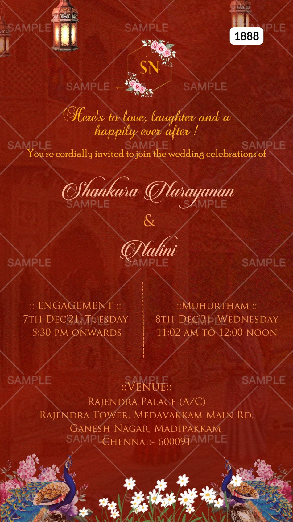 Wedding ceremony invitation card Canva Editable Template of hindu south indian tamil family in english language with  traditional theme design 1888