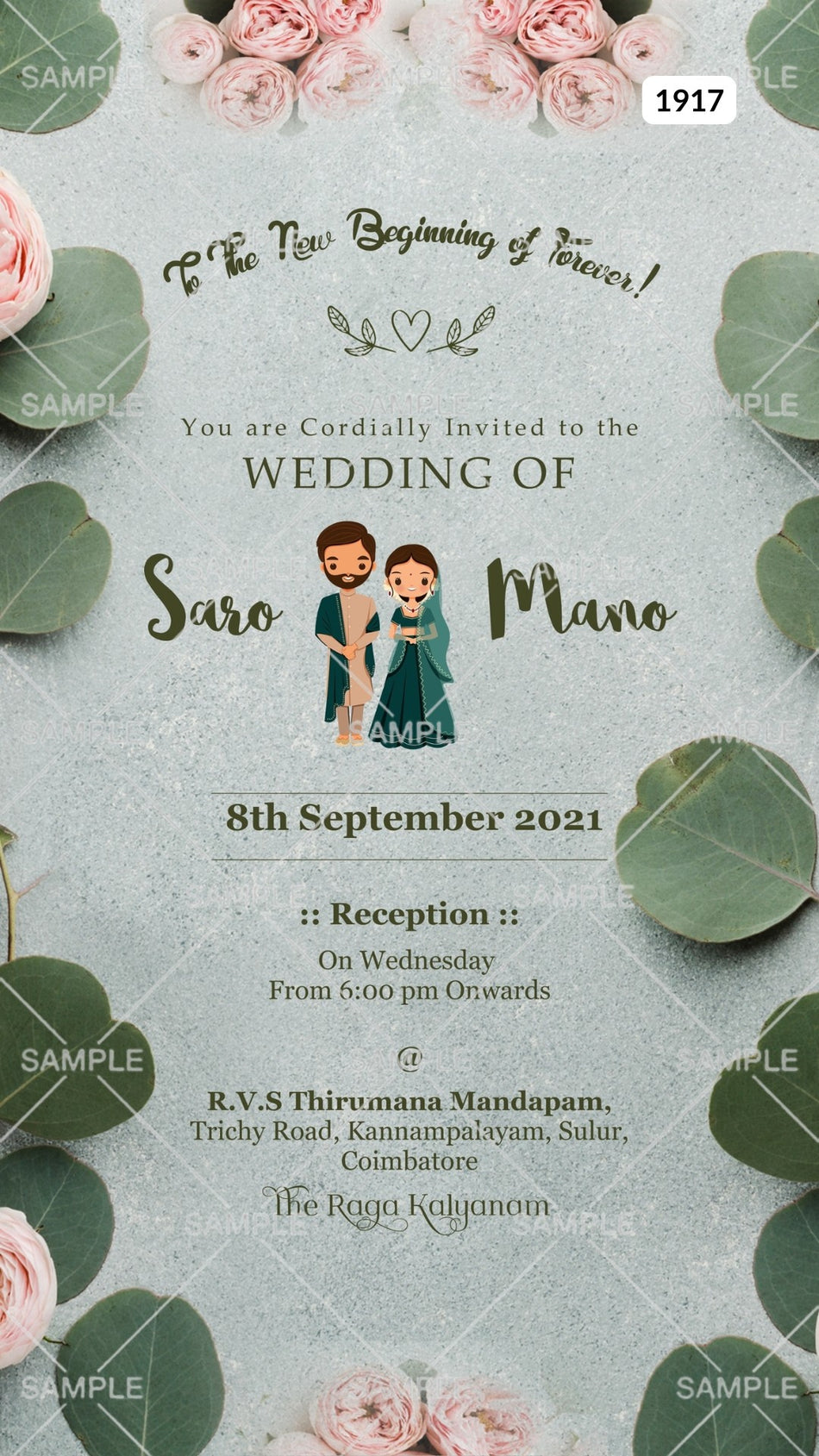 Wedding ceremony invitation card Canva Editable Template of hindu south indian tamil family in english language with minimalistic theme design 1917