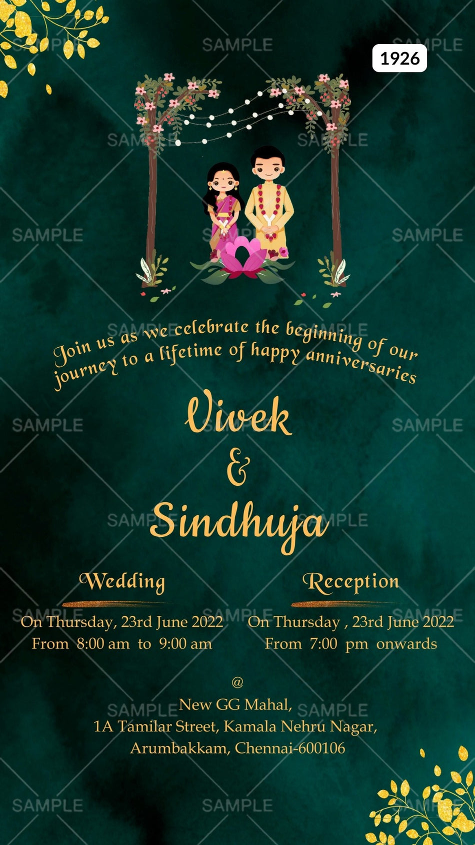 Wedding ceremony invitation card Canva Editable Template of hindu south indian tamil family in english language with  minimalistic theme design 1926