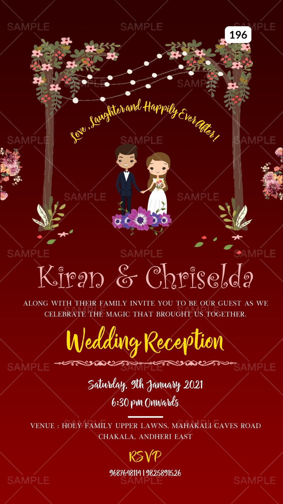 Wedding ceremony invitation card Canva Editable Template of hindu maharashtrian marathi family in english language with Minimalistic theme design 196