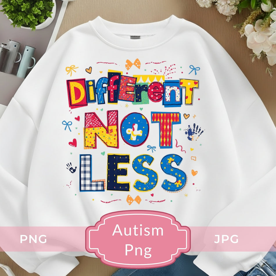 Different Not Less Autism PNG Autism Awareness Design Autism Shirt Graphic Neurodiversity Quote PNG Printable Sublimation Design A 1145