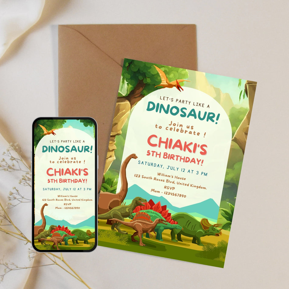 Editable Dinosaur Birthday Invitation Template, Dino Party Invitation, Dinosaur Party Invite, Kids Birthday Invitation Canva Template A 1147