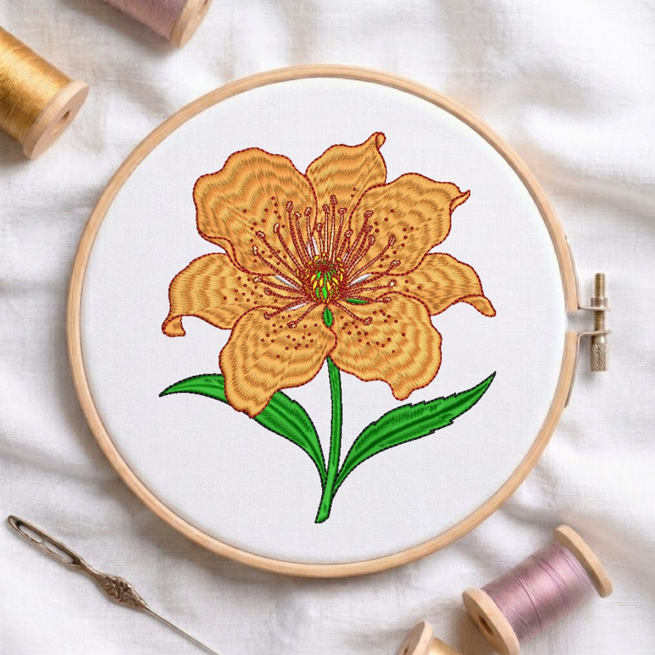 Elegant Golden Lily Botanical Machine Embroidery Design ED 264