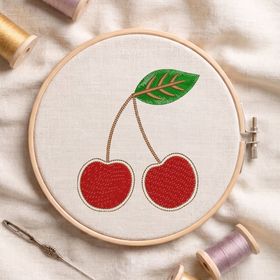 Vibrant Red Double Cherry Fruit Machine Embroidery Design ED 145