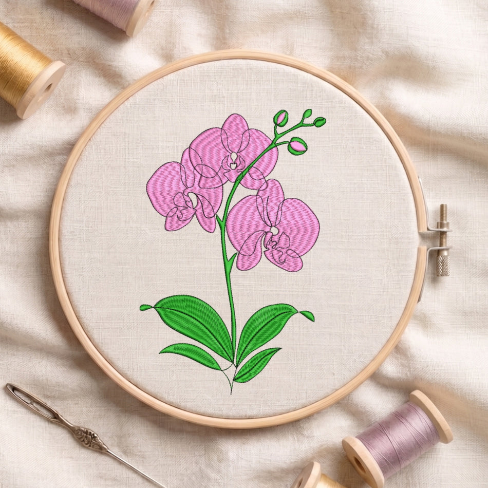 Elegant Pink Orchid Botanical Machine Embroidery Design ED 139