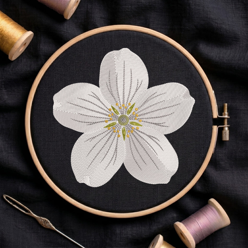 Elegant White Cherry Blossom Machine Embroidery Design - ED 312