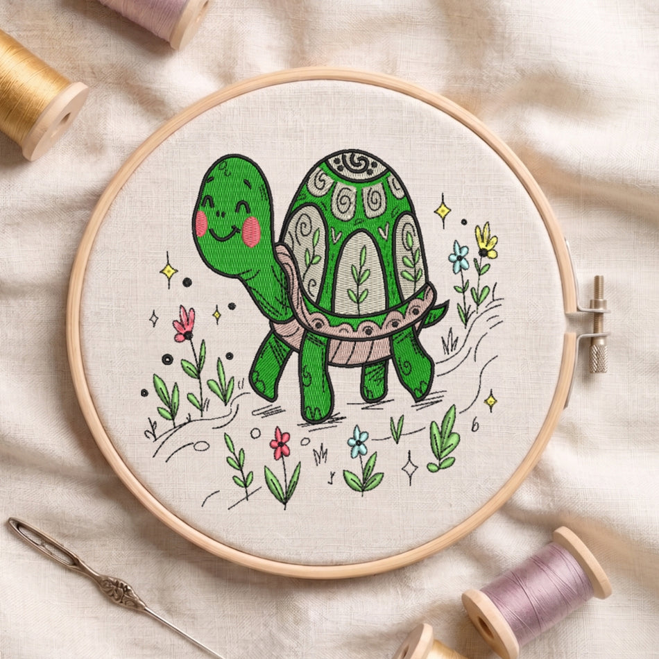 Cute Garden Turtle Machine Embroidery Design ED 43