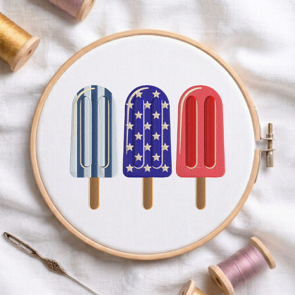 Patriotic Popsicle Trio Machine Embroidery Design ED 271