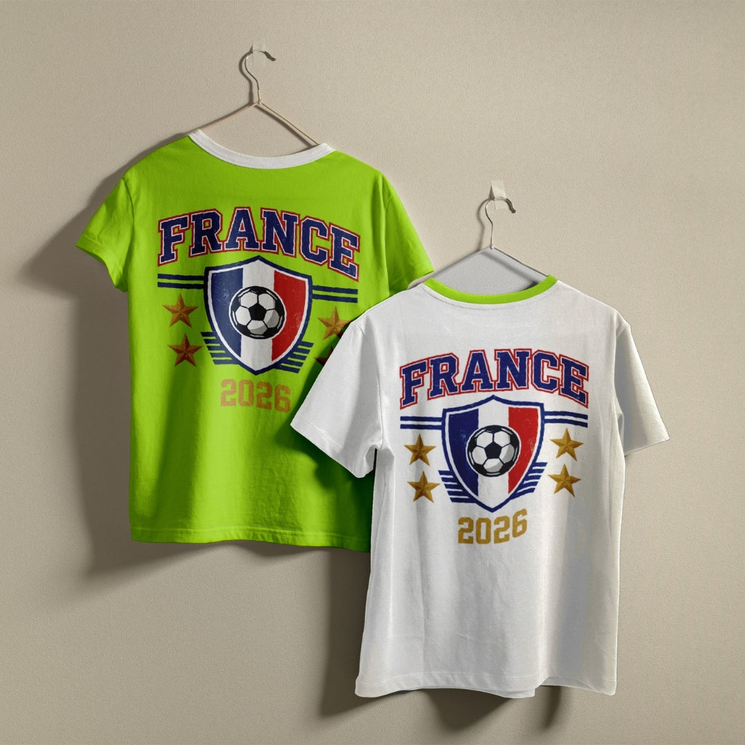 Cream T Shirt Back Print Mockup with France 2026 Soccer Shield Graphic