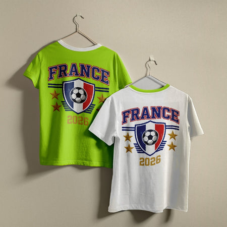 Cream T Shirt Back Print Mockup with France 2026 Soccer Shield Graphic