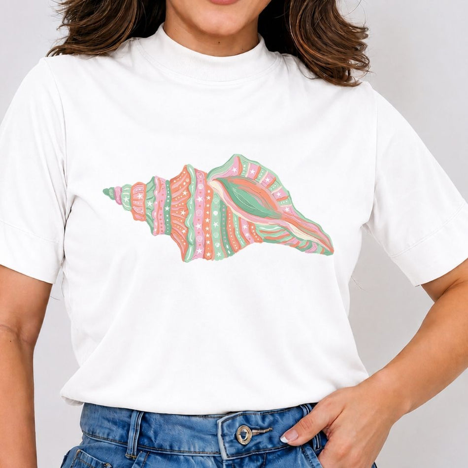 Patterned Conch Seashell PNG - Pastel Beach Shirt Design - A 1704