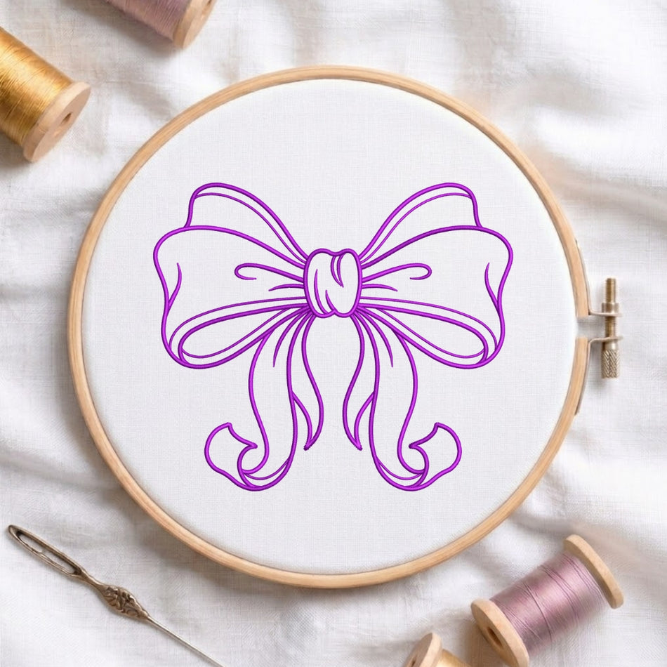 Minimalist Purple Ribbon Bow Machine Embroidery Design - ED 326