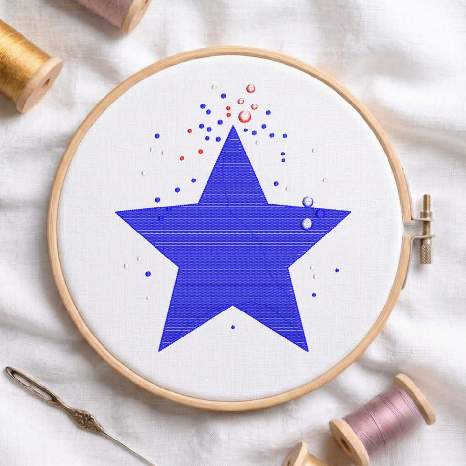 Star with Confetti Machine Embroidery Design ED 239