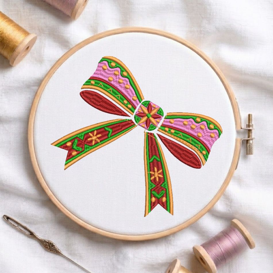 Intricate Folk-Art Decorative Bow Machine Embroidery Design ED 242
