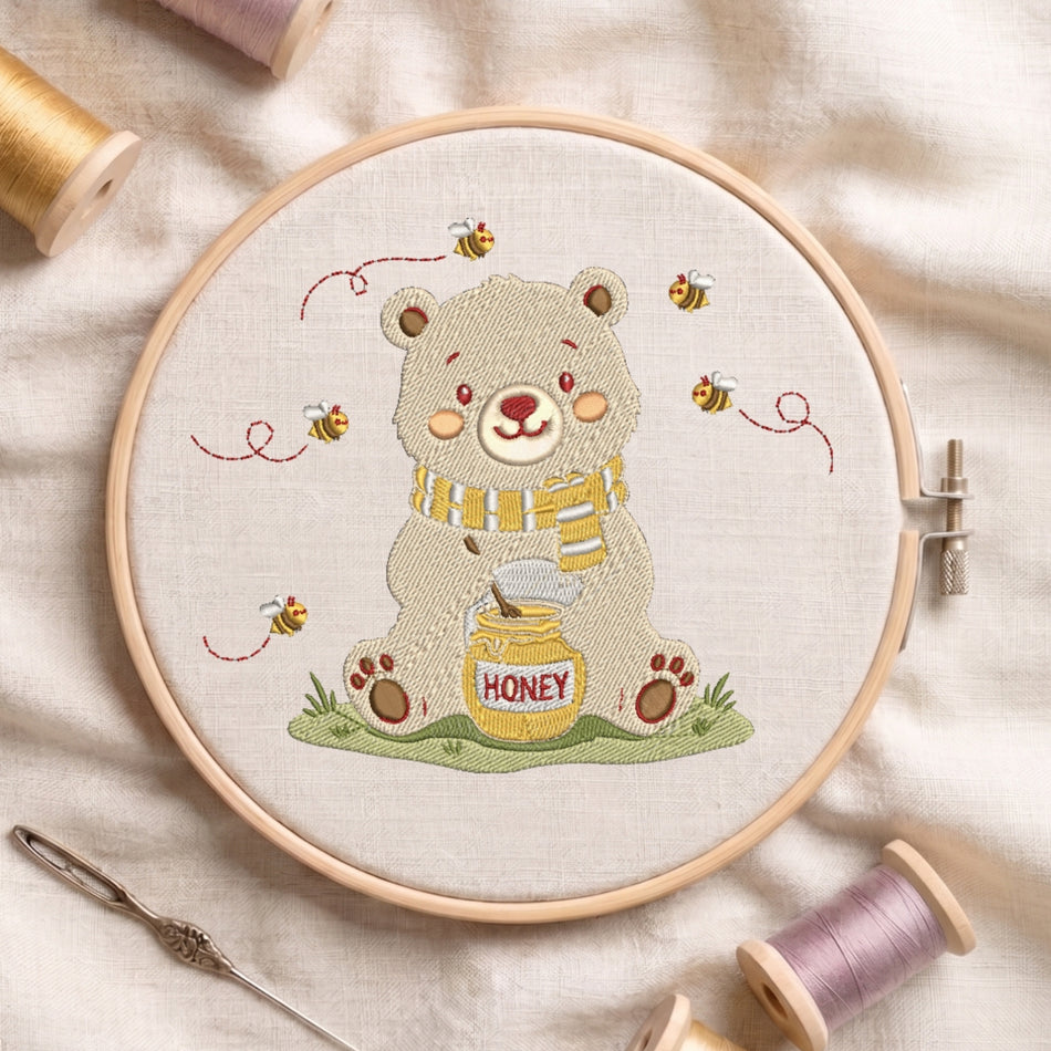 Cute Teddy Bear with Honey Jar Machine Embroidery Design ED 37